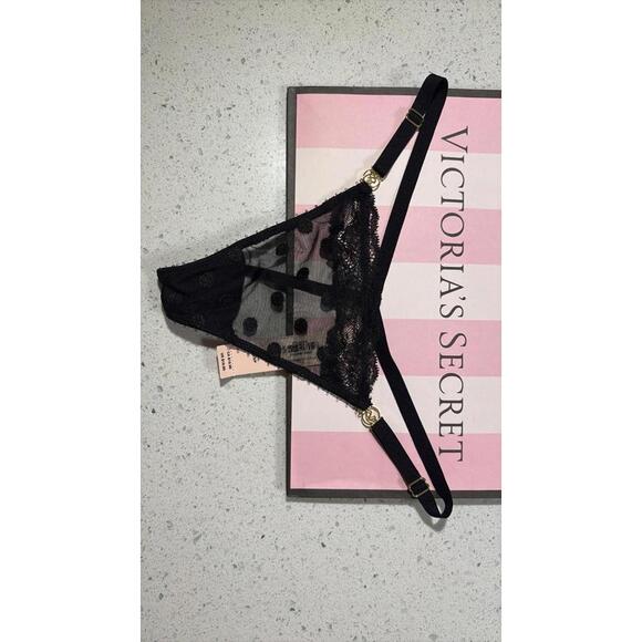 Victoria’s Secret Very Sexy rose lace adjustable v String panty black Sz XS NWT - Picture 1 of 5